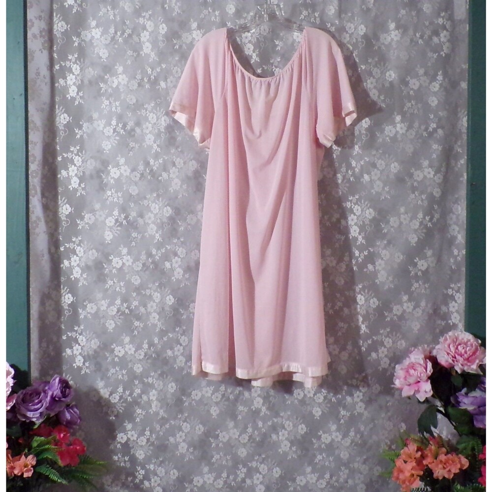 Vintage 80s Pink Nightgown Size XL 1980s  Barbiecore Feminine Midi Nightie - Picture 2 of 4